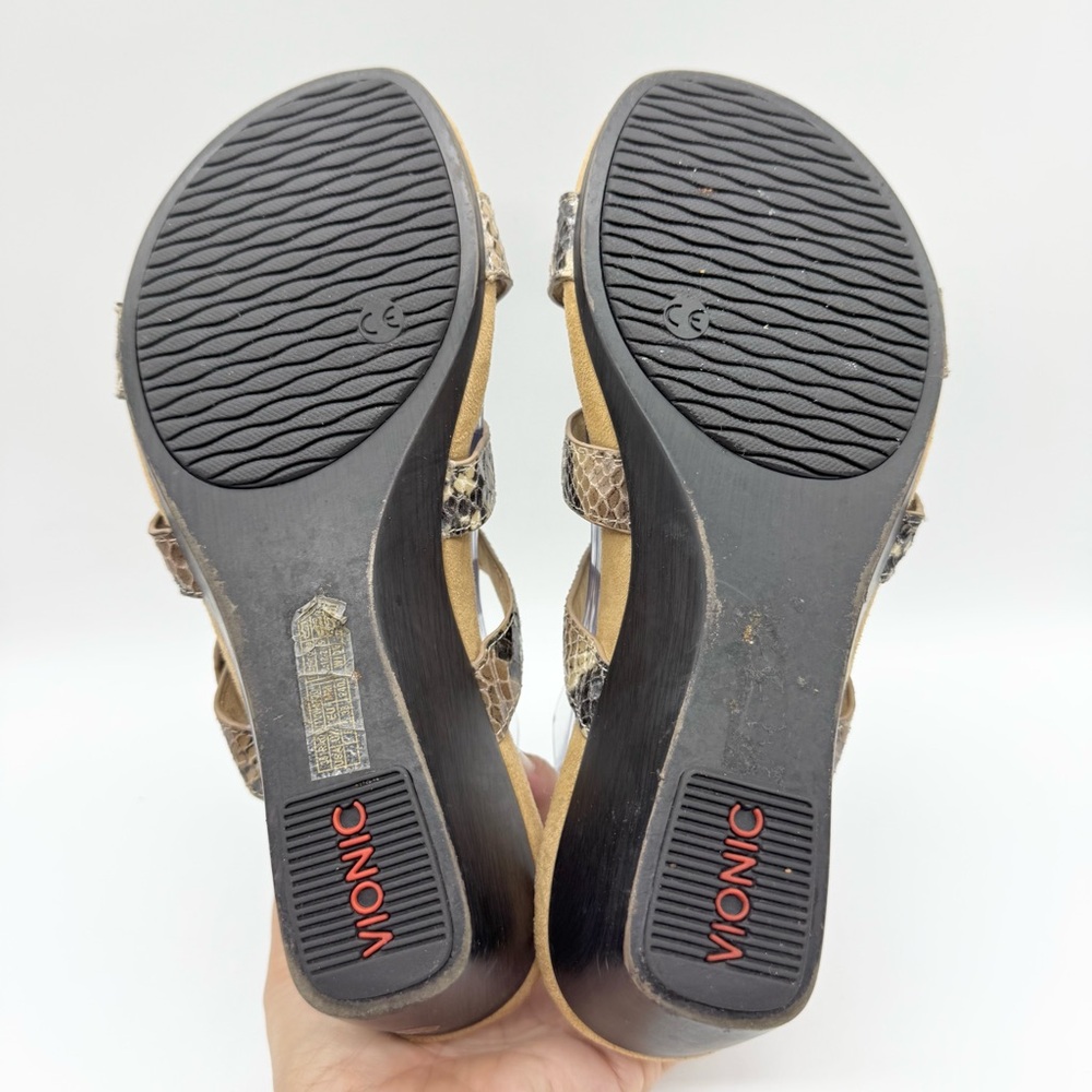 Vionic Radia Orthotic Adjustable Triple Strap Comfort Slide Wedges Snake Size 7 - Picture 11 of 13